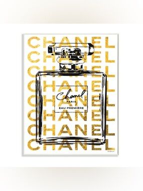 CHANEL Gold Typography with Black Perfume Bottle Art